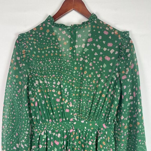Three Floor Hansen Floral Long Puff Sleeve Ruffle Flowy Maxi Dress Green 4 - Picture 6 of 12